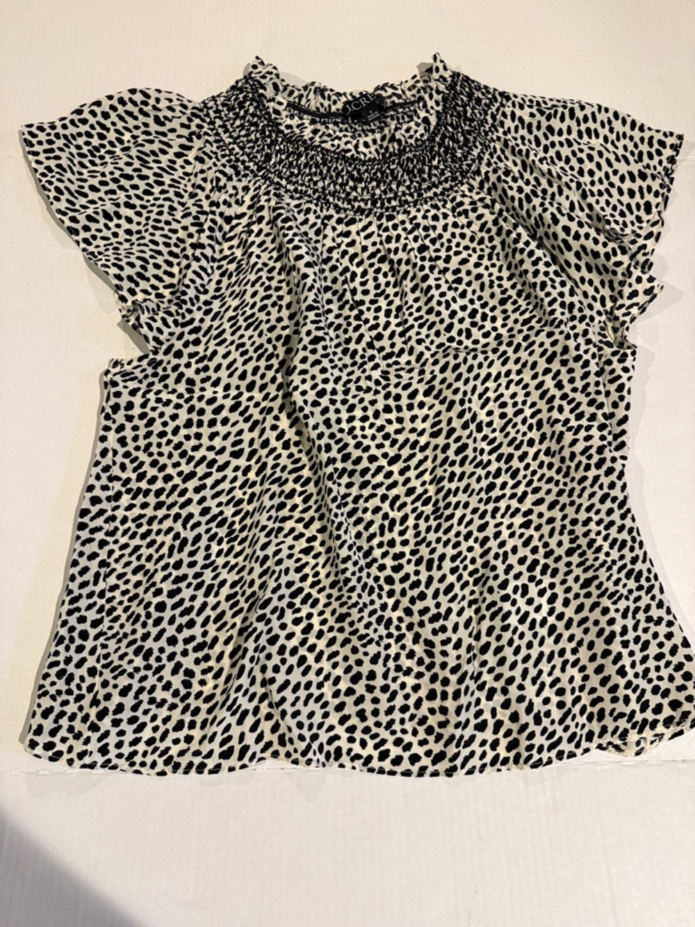 J. Crew Black & White Smocked Neck Flutter Crop Top